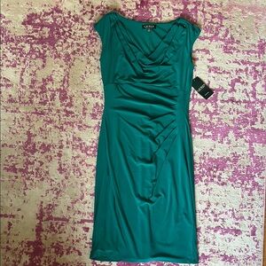 Emerald Green Ruched Sheath Midi Dress